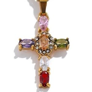 Delicate Colorful Bling Cubic Zirconia Cross Pendant Stainless Steel